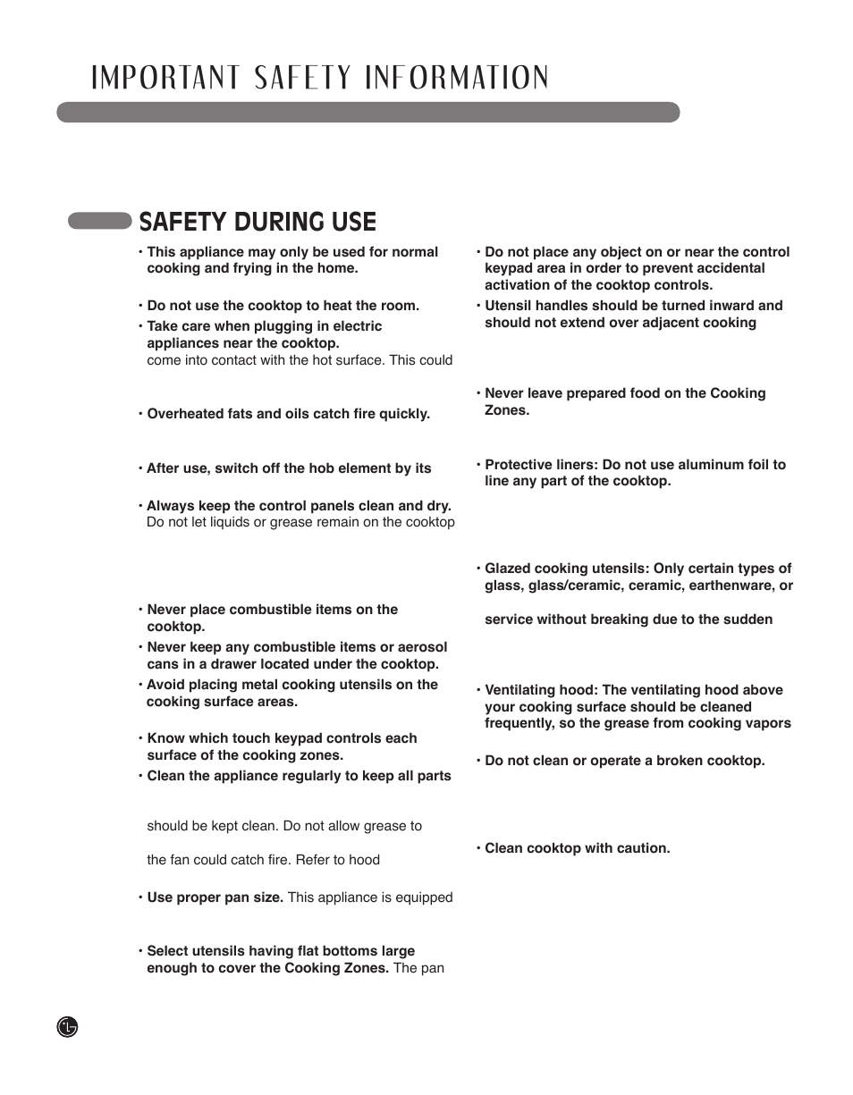 Read all instructions before use, Safety during use | LG LSCI307ST User Manual | Page 6 / 64