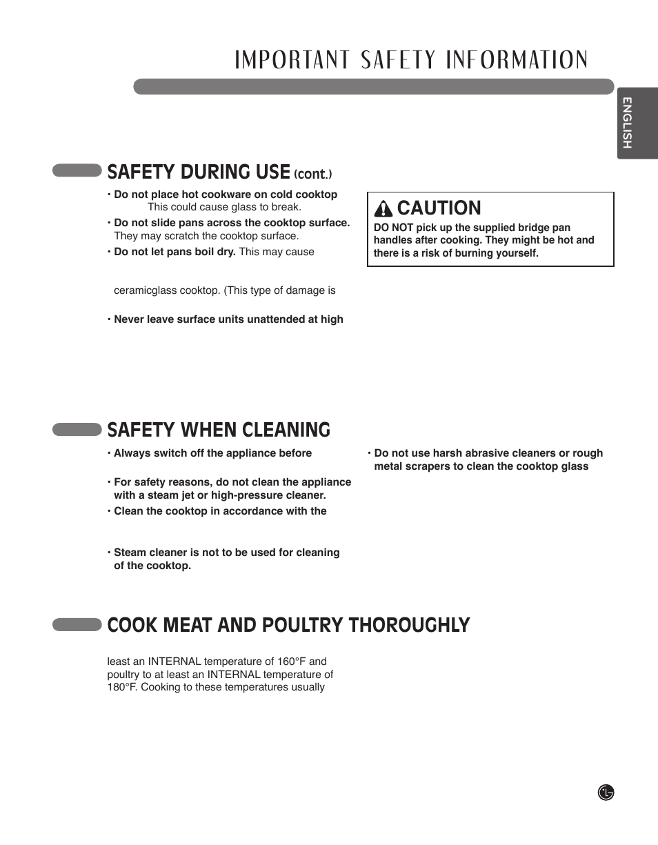 Read all instructions before use, Safety during use, Caution | LG LSCI307ST User Manual | Page 7 / 64