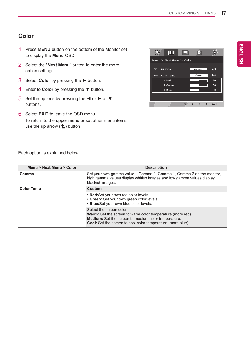 Color | LG 22EB23PY-B User Manual | Page 17 / 30