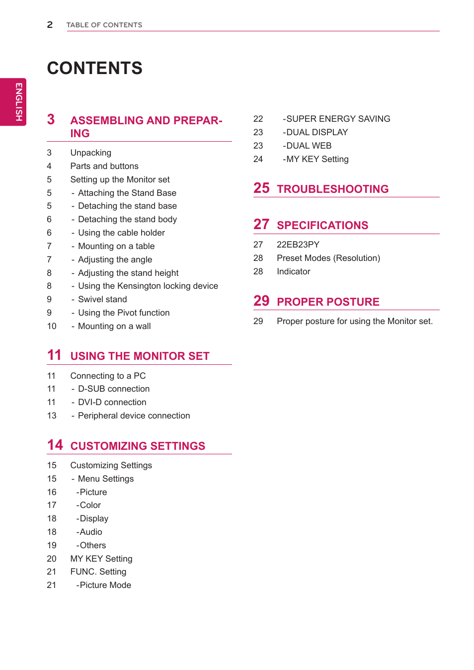 LG 22EB23PY-B User Manual | Page 2 / 30