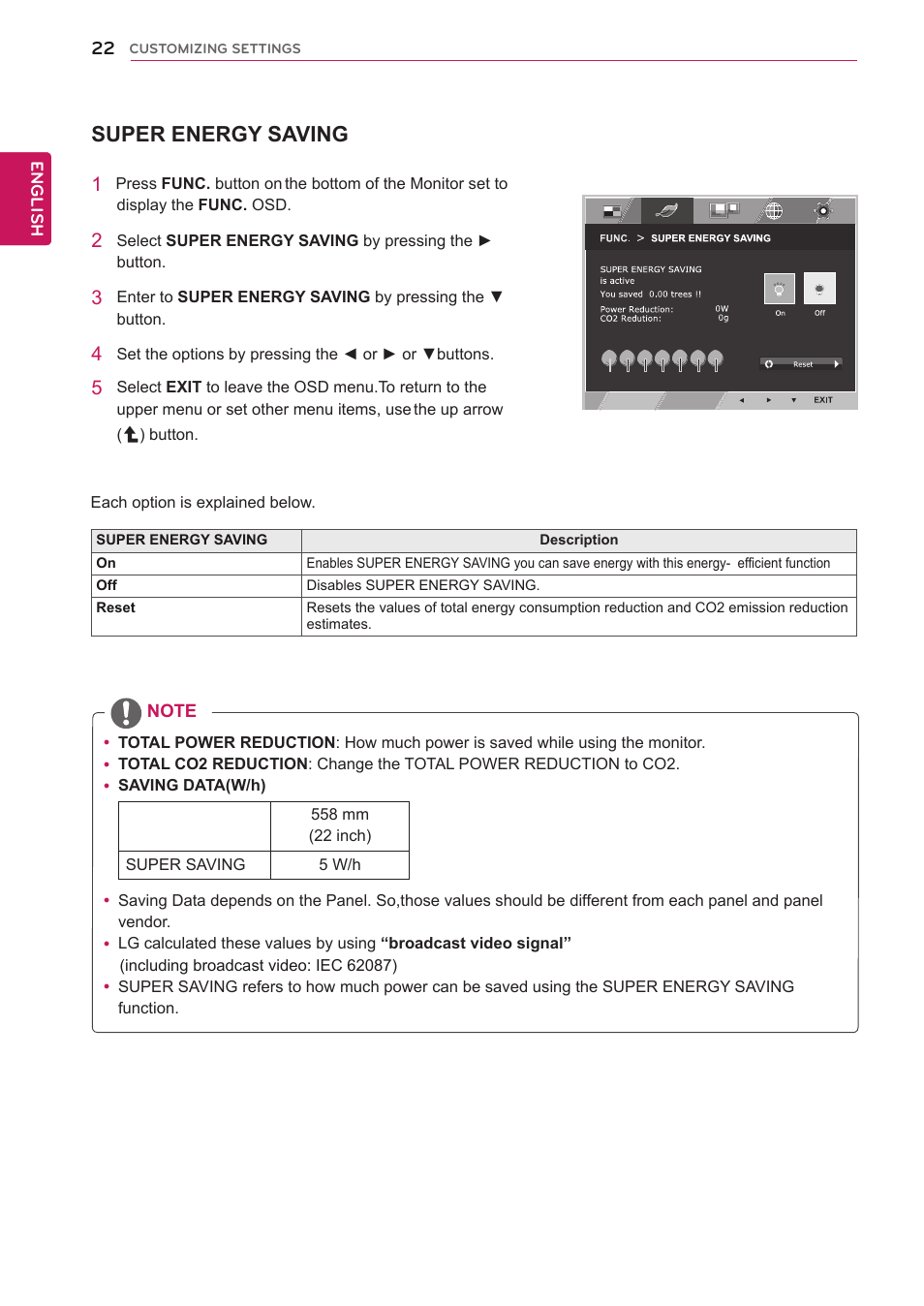 Super energy saving | LG 22EB23PY-B User Manual | Page 22 / 30