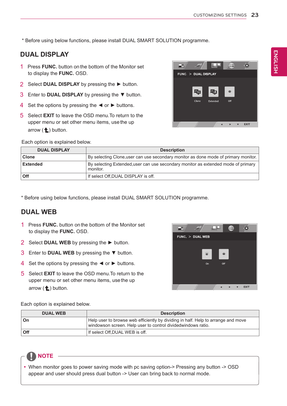 Dual display, Dual web | LG 22EB23PY-B User Manual | Page 23 / 30