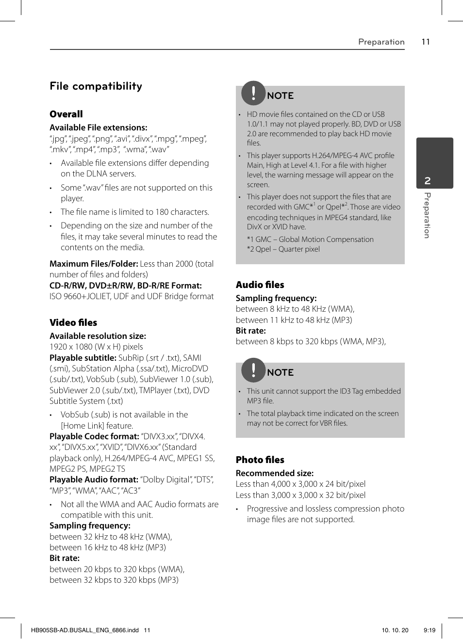File compatibility | LG LHB535 User Manual | Page 11 / 112