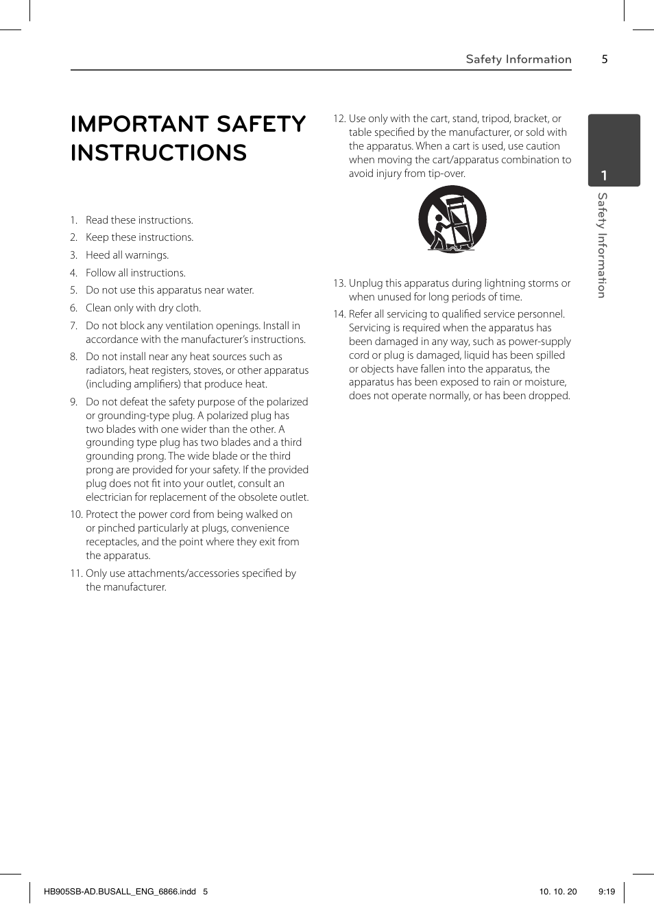 Important safety instructions | LG LHB535 User Manual | Page 5 / 112