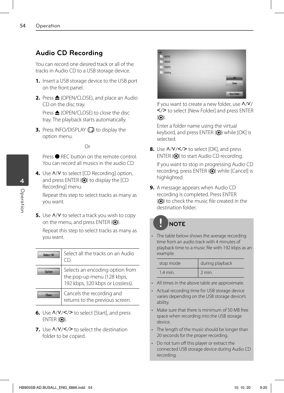 Audio cd recording | LG LHB535 User Manual | Page 54 / 112