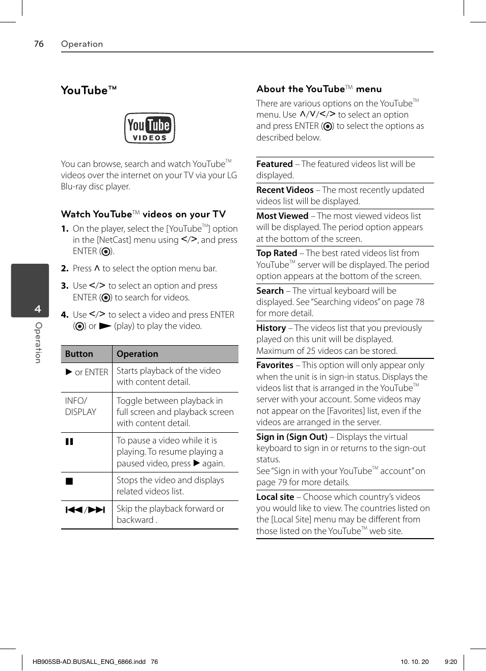 Youtube | LG LHB535 User Manual | Page 76 / 112