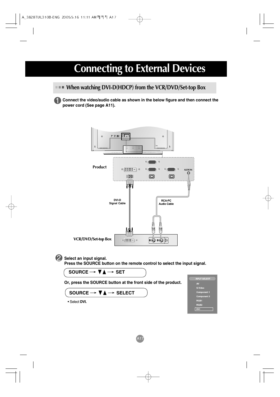 Connecting to external devices | LG M3700C-BA User Manual | Page 18 / 60