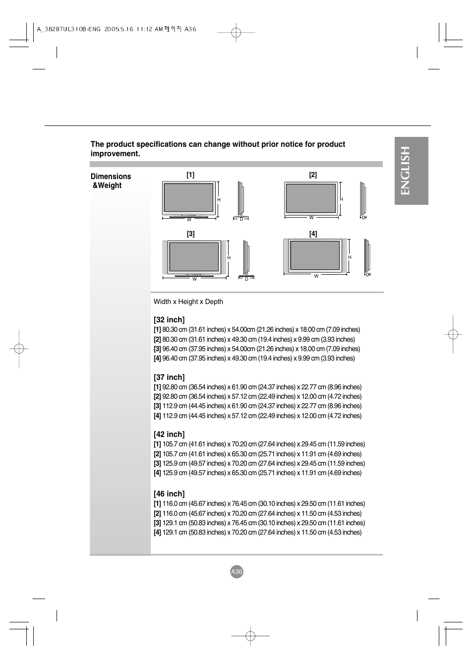 English | LG M3700C-BA User Manual | Page 37 / 60