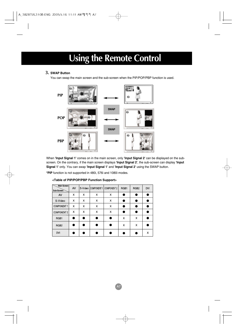 Using the remote control | LG M3700C-BA User Manual | Page 8 / 60