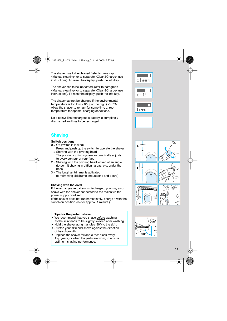 Shaving | Braun 7570 Syncro System User Manual | Page 11 / 76