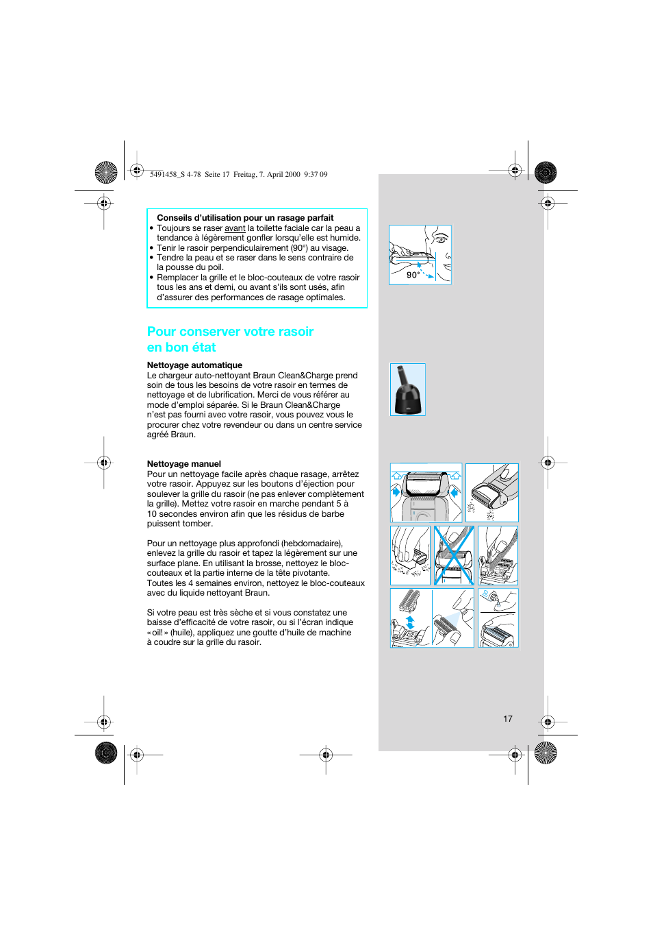Pour conserver votre rasoir en bon état | Braun 7570 Syncro System User Manual | Page 17 / 76