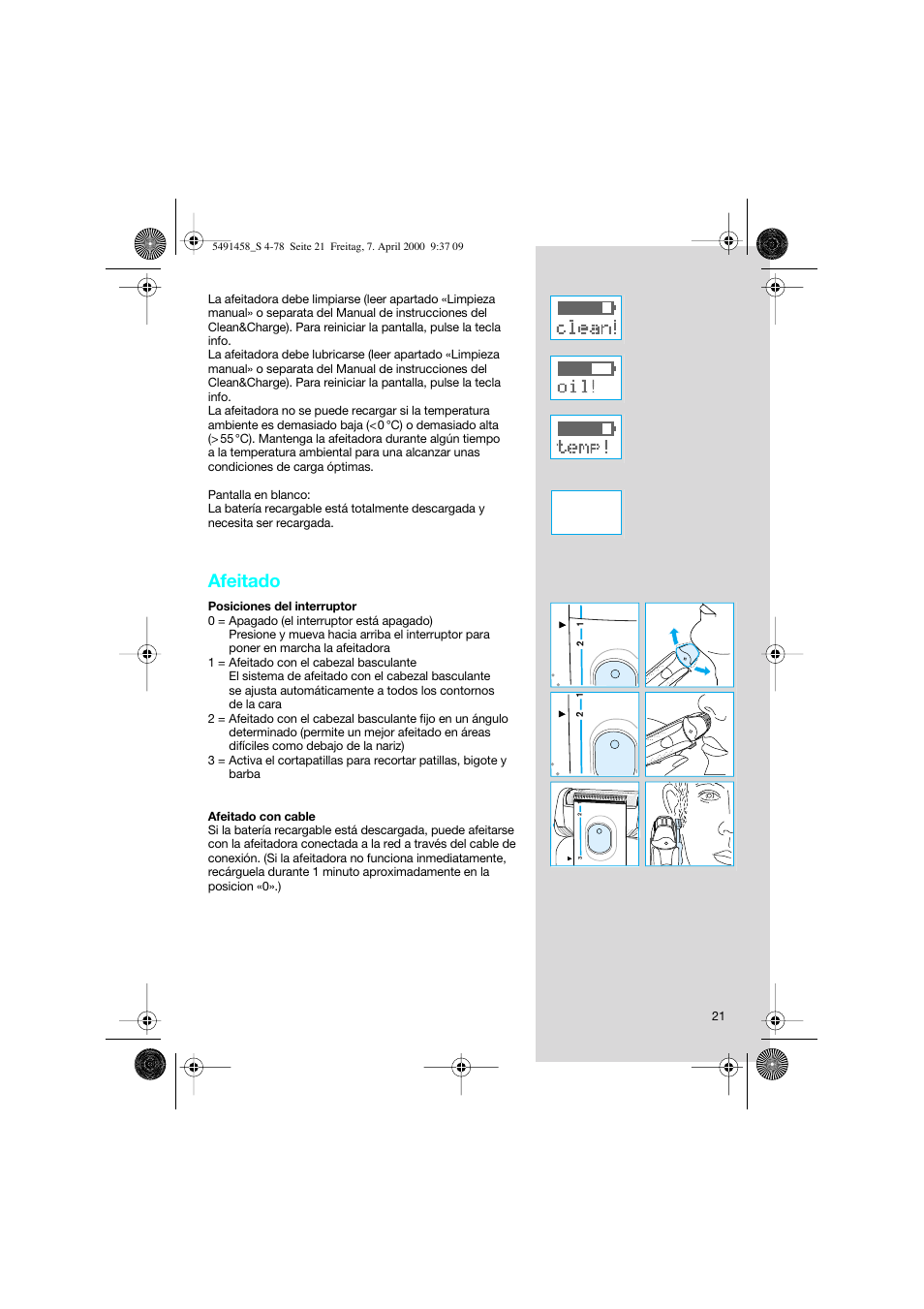 Afeitado | Braun 7570 Syncro System User Manual | Page 21 / 76