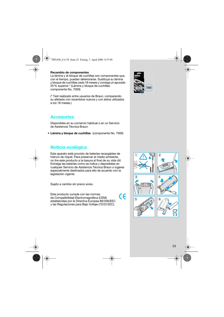 Accesorios, Noticia ecológica | Braun 7570 Syncro System User Manual | Page 23 / 76