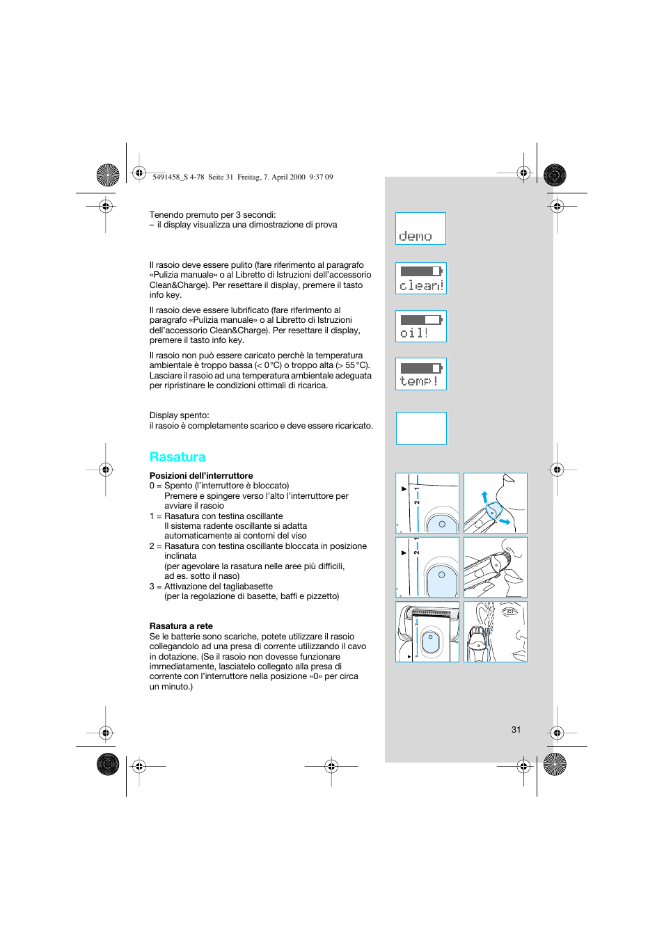 Rasatura | Braun 7570 Syncro System User Manual | Page 31 / 76