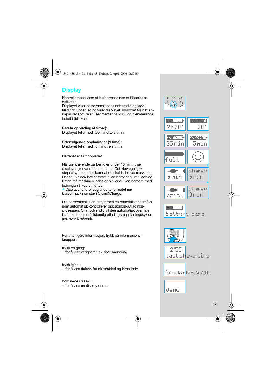 Display | Braun 7570 Syncro System User Manual | Page 45 / 76