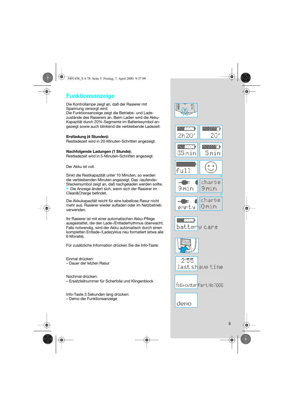 Funktionsanzeige | Braun 7570 Syncro System User Manual | Page 5 / 76
