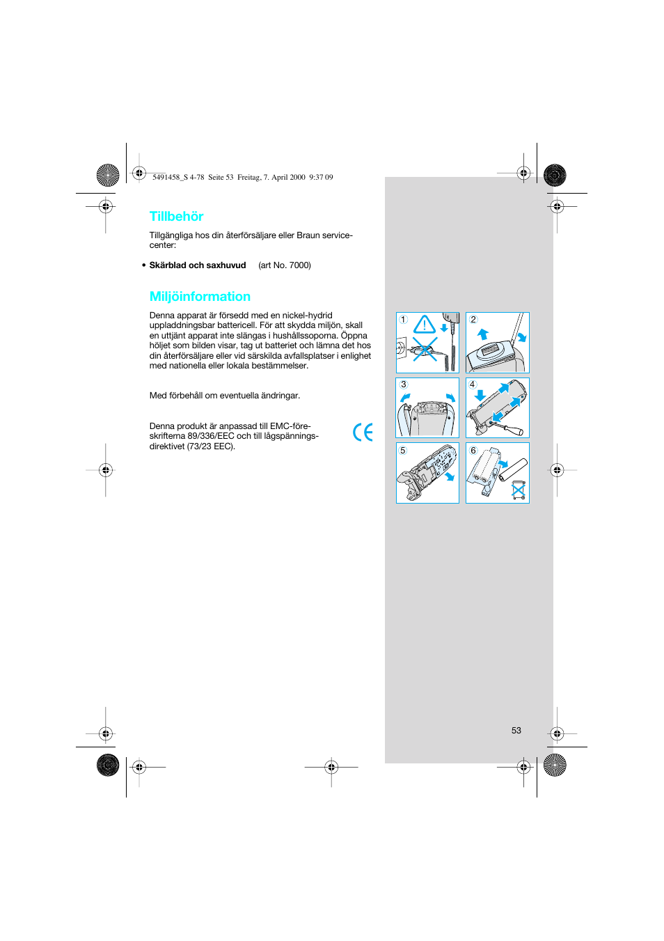Tillbehör, Miljöinformation | Braun 7570 Syncro System User Manual | Page 53 / 76