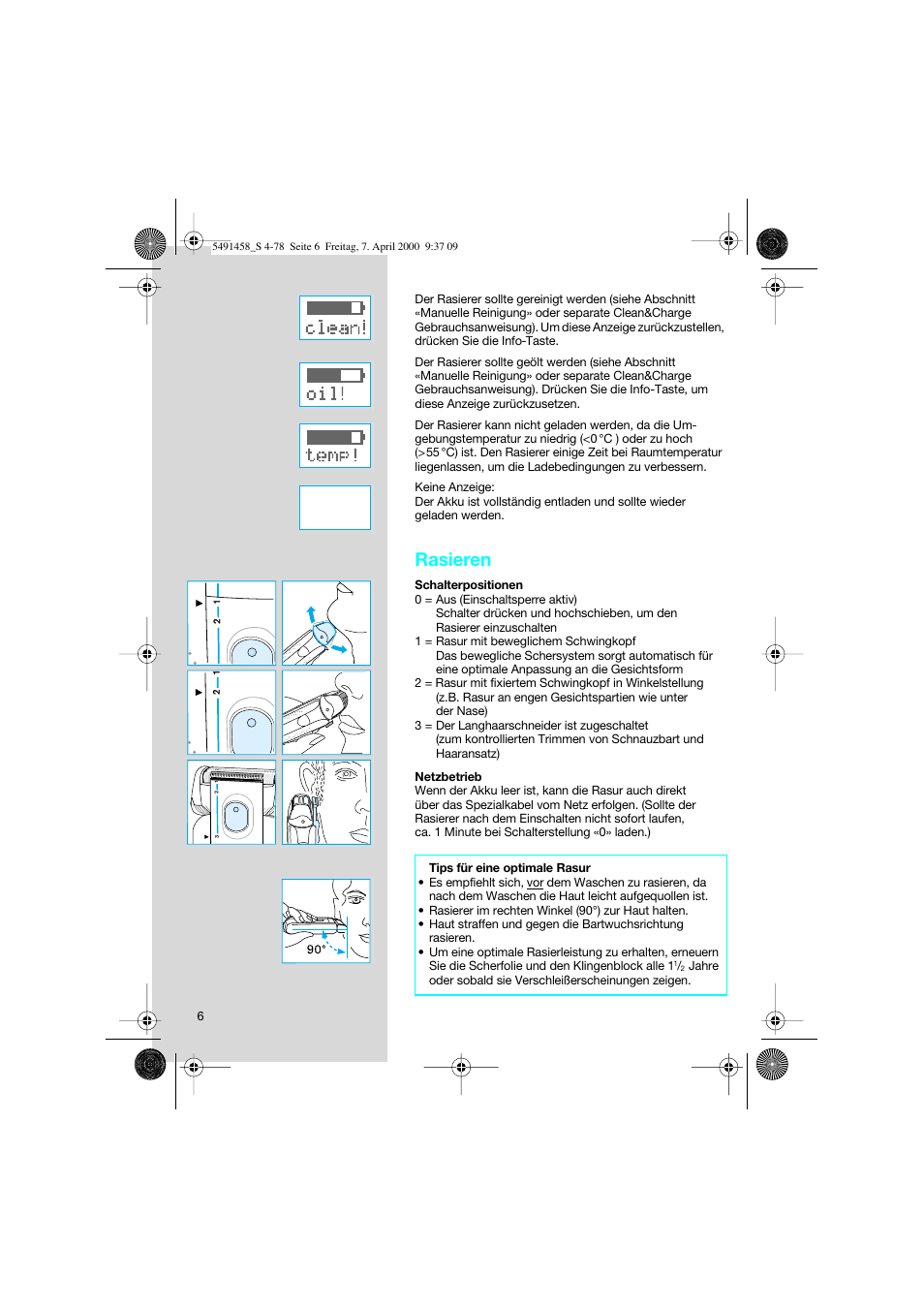 Rasieren | Braun 7570 Syncro System User Manual | Page 6 / 76