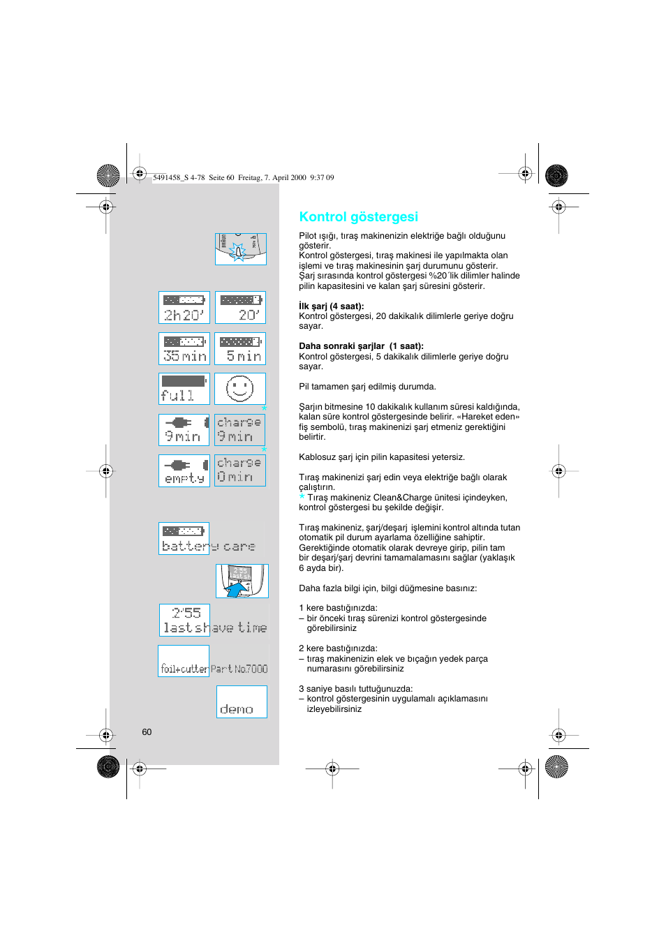 Kontrol göstergesi | Braun 7570 Syncro System User Manual | Page 60 / 76