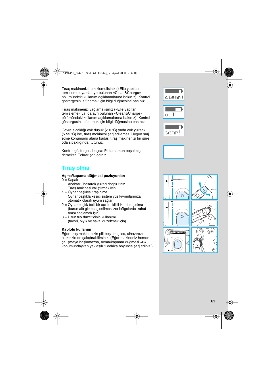 Tıraµ olma | Braun 7570 Syncro System User Manual | Page 61 / 76