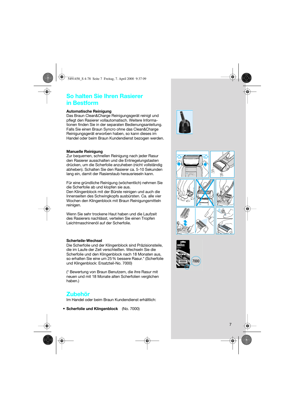 So halten sie ihren rasierer in bestform, Zubehör | Braun 7570 Syncro System User Manual | Page 7 / 76