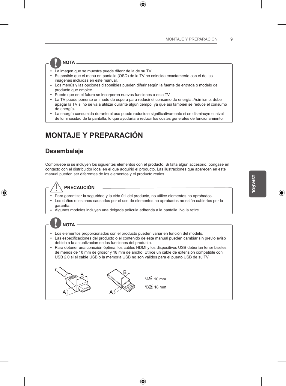 Montaje y preparación, Desembalaje | LG 39LB5700 User Manual | Page 132 / 239