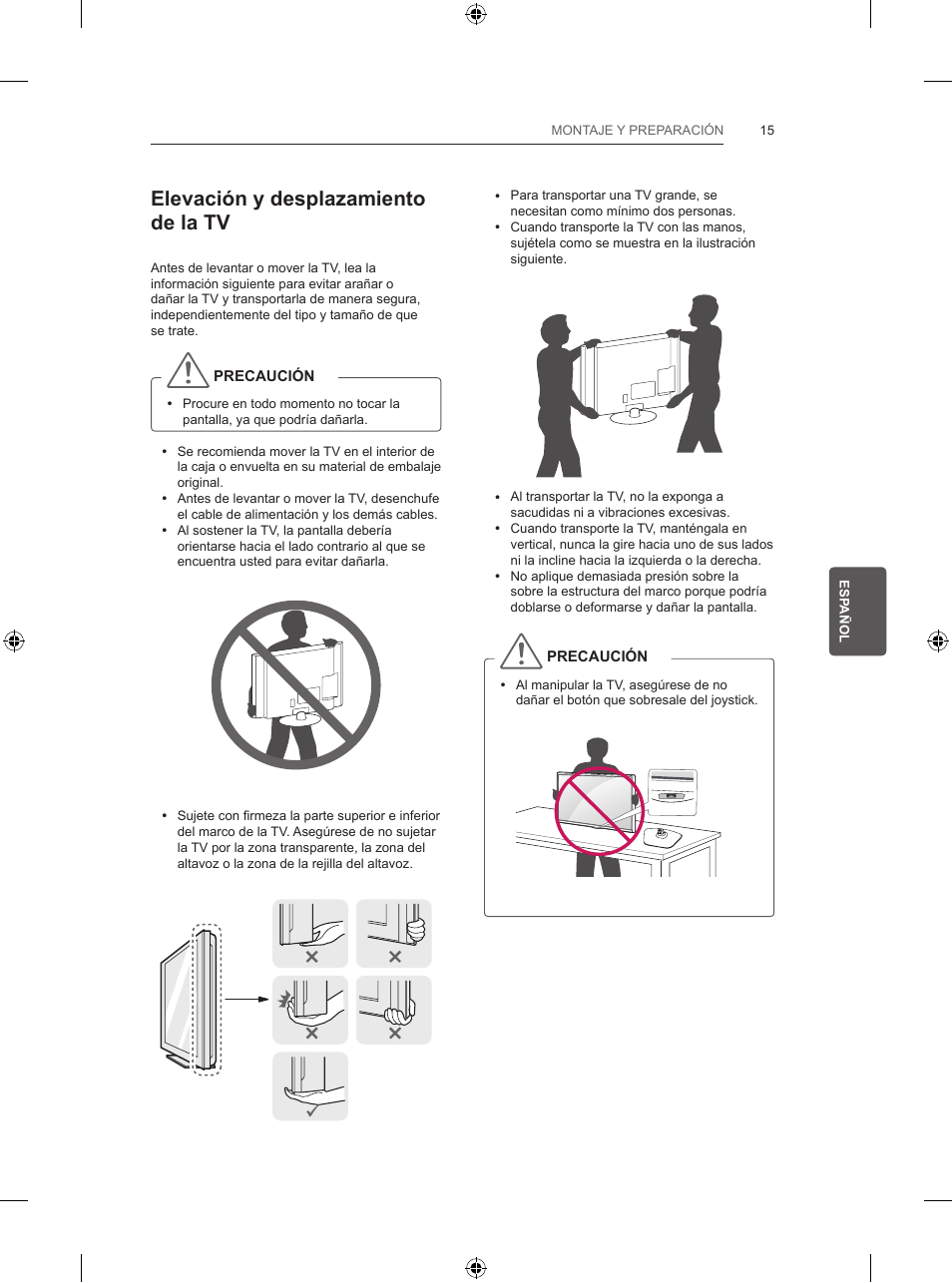 Elevación y desplazamiento de la tv | LG 39LB5700 User Manual | Page 138 / 239