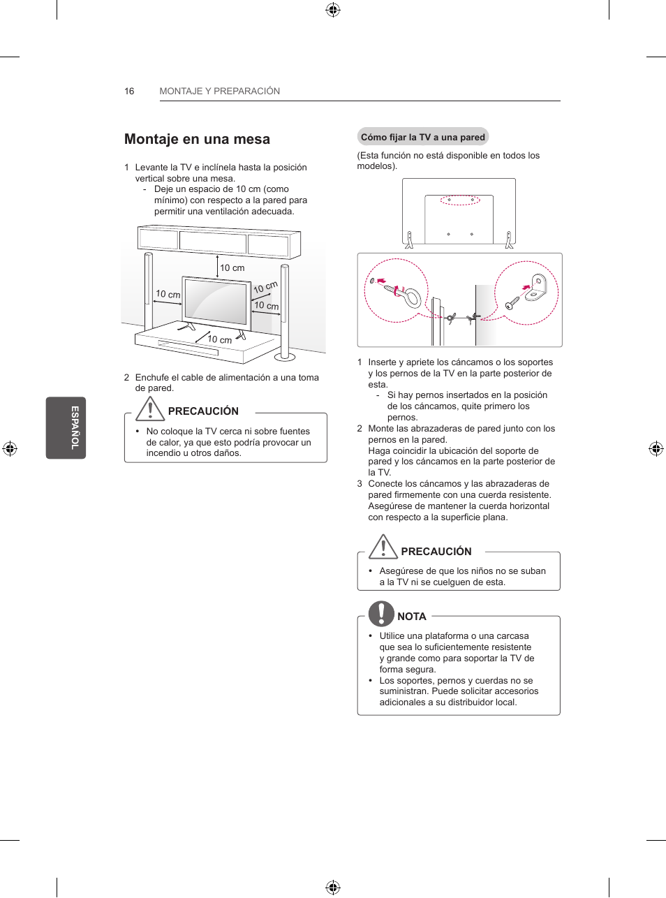 Montaje en una mesa | LG 39LB5700 User Manual | Page 139 / 239