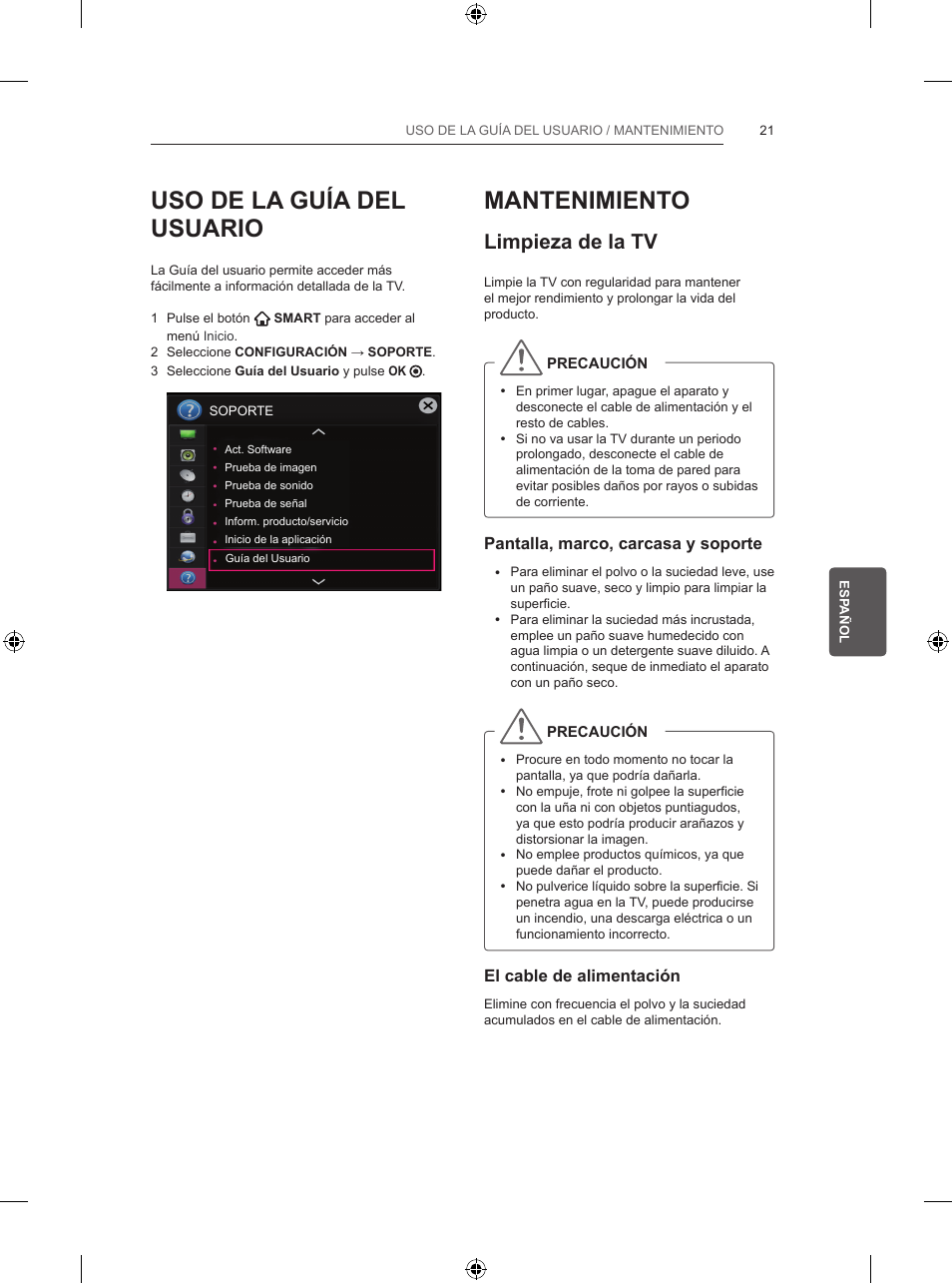 Uso de la guía del usuario, Mantenimiento, Limpieza de la tv | LG 39LB5700 User Manual | Page 144 / 239
