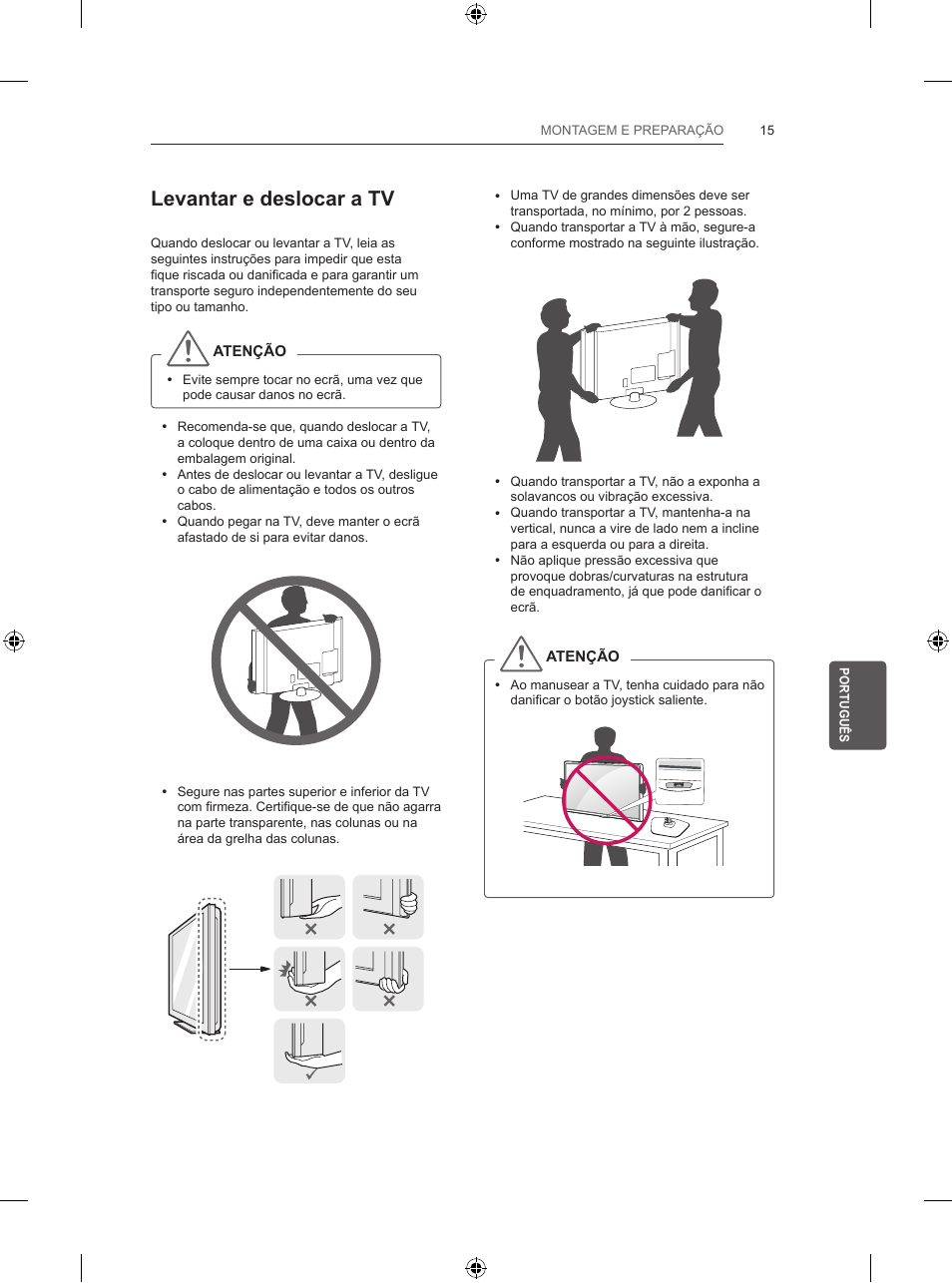 Levantar e deslocar a tv | LG 39LB5700 User Manual | Page 160 / 239