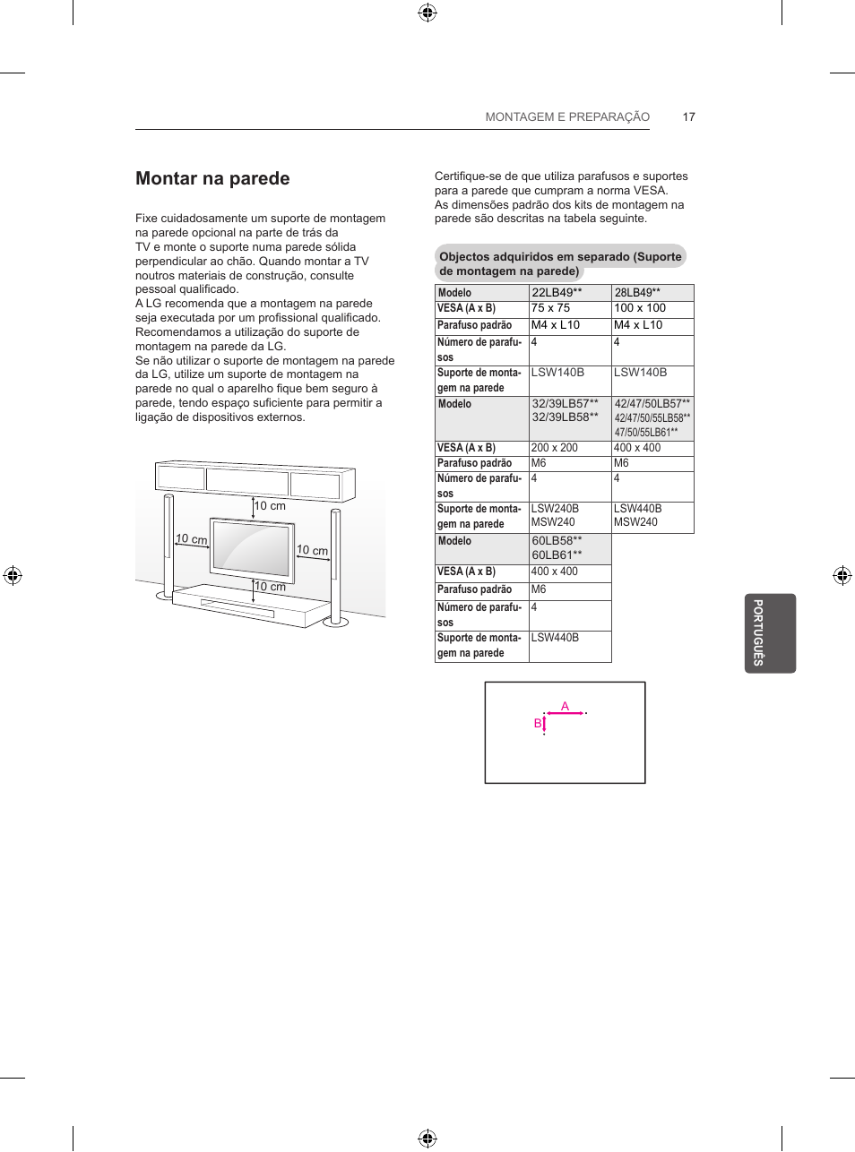Montar na parede | LG 39LB5700 User Manual | Page 162 / 239