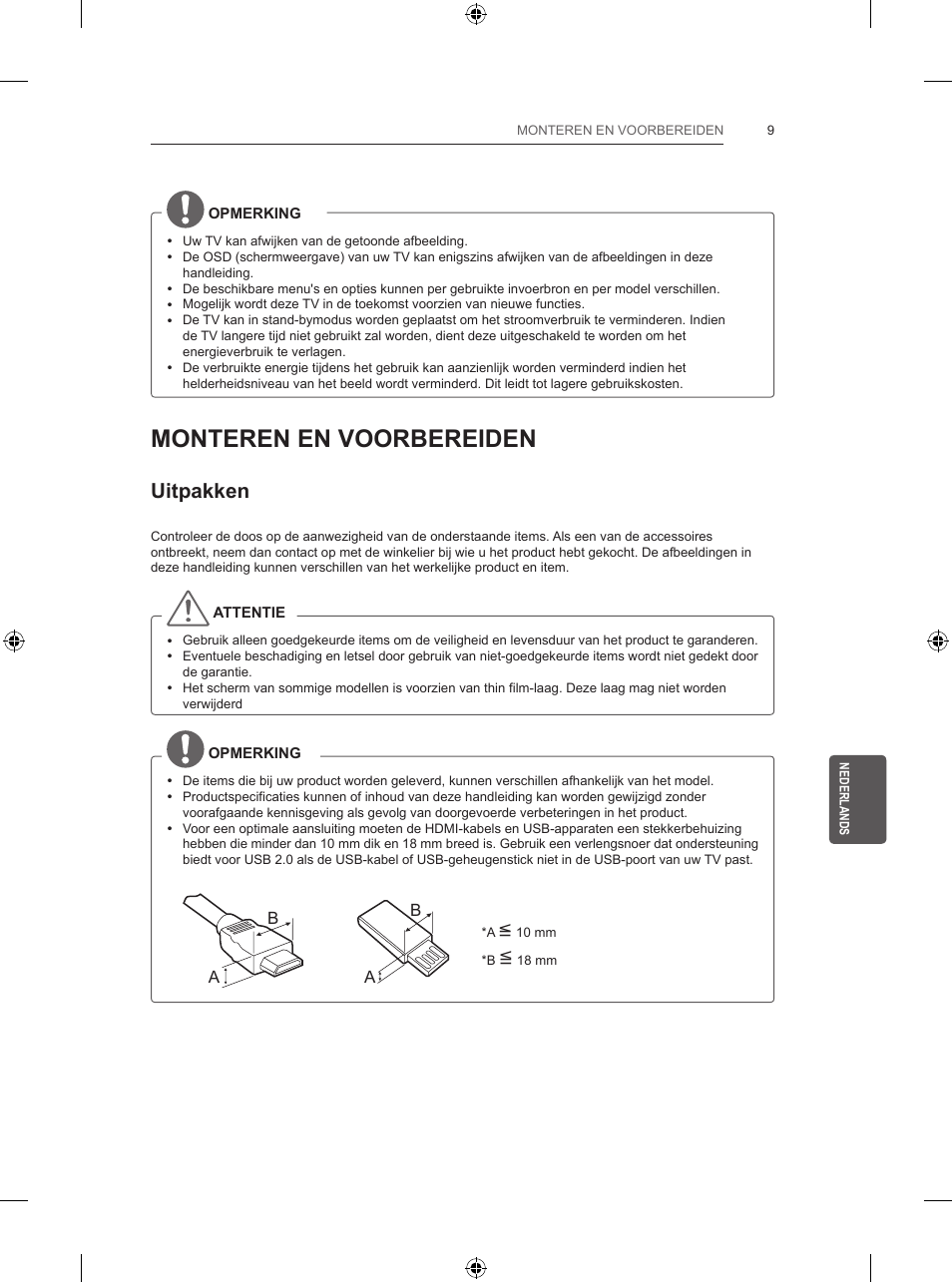Monteren en voorbereiden, Uitpakken | LG 39LB5700 User Manual | Page 176 / 239