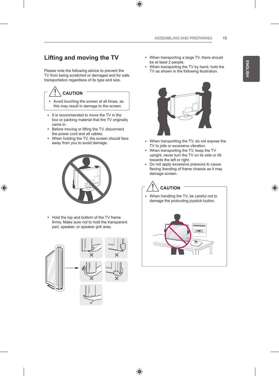 Lifting and moving the tv | LG 39LB5700 User Manual | Page 42 / 239
