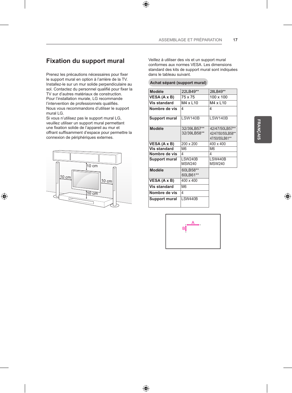 Fixation du support mural | LG 39LB5700 User Manual | Page 88 / 239