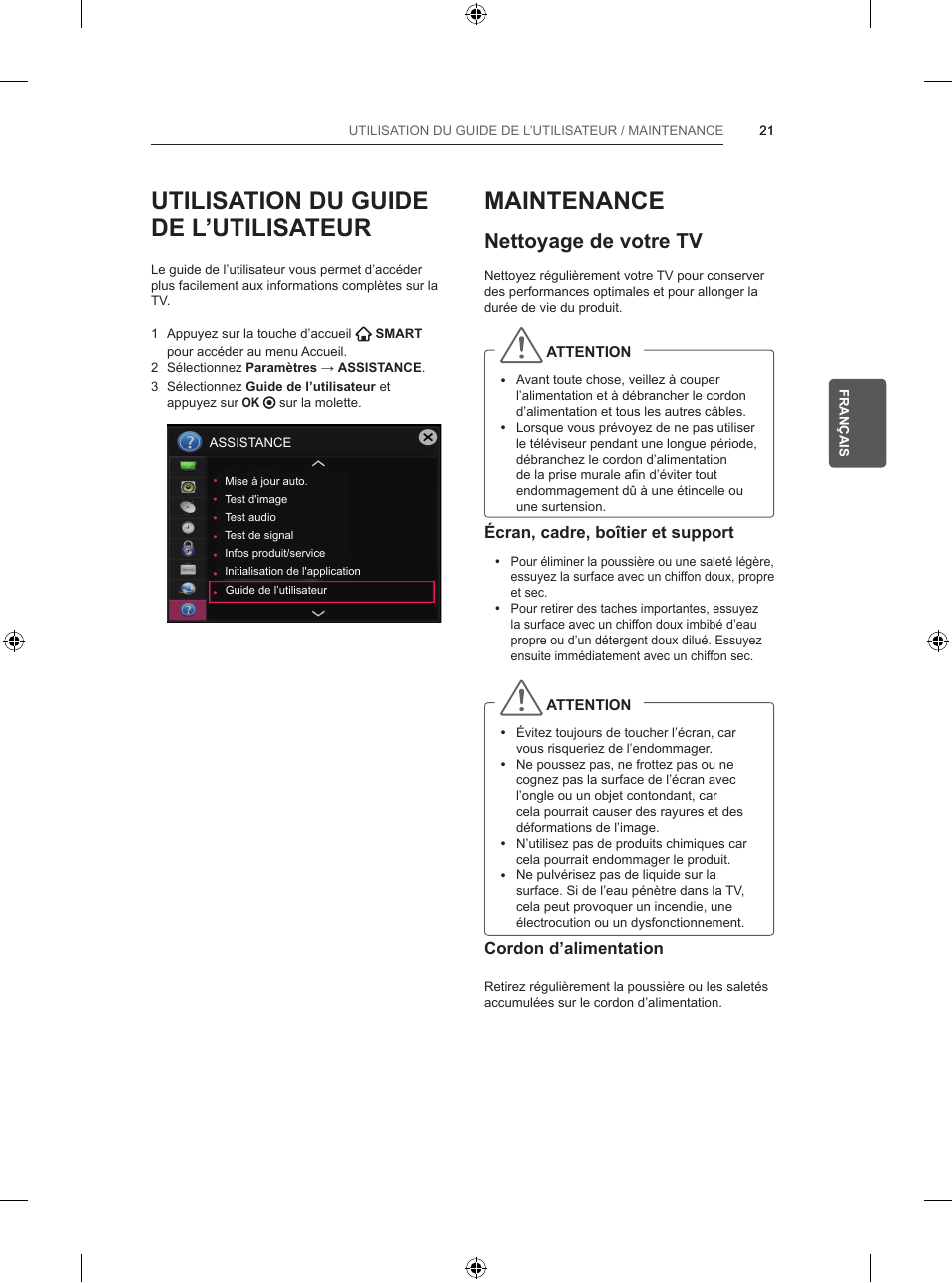 Utilisation du guide de l’utilisateur, Maintenance, Nettoyage de votre tv | LG 39LB5700 User Manual | Page 92 / 239