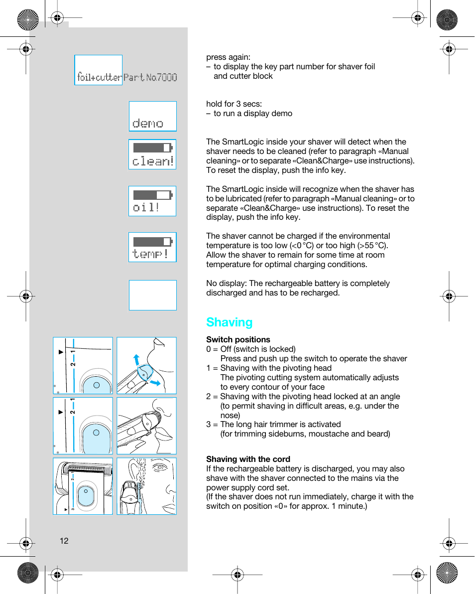 Shaving | Braun 7680 Syncro System Logic User Manual | Page 12 / 79