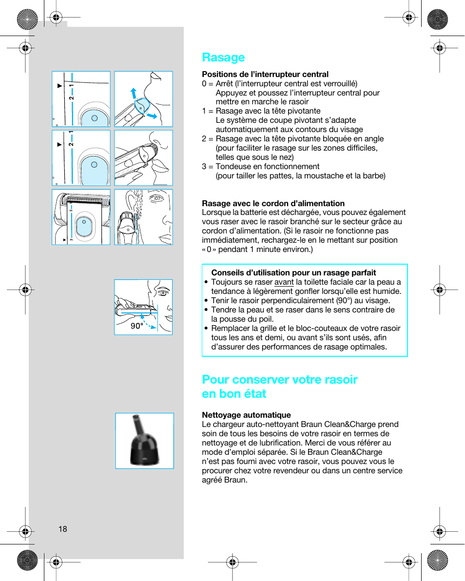 Rasage, Pour conserver votre rasoir en bon état | Braun 7680 Syncro System Logic User Manual | Page 18 / 79