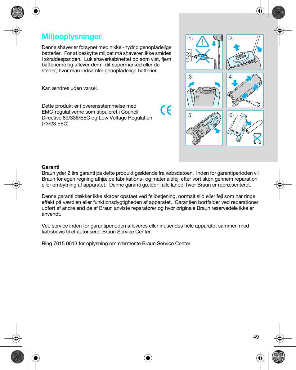 Miljøoplysninger | Braun 7680 Syncro System Logic User Manual | Page 49 / 79