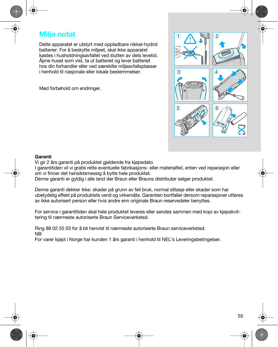 Miljø notat | Braun 7680 Syncro System Logic User Manual | Page 55 / 79