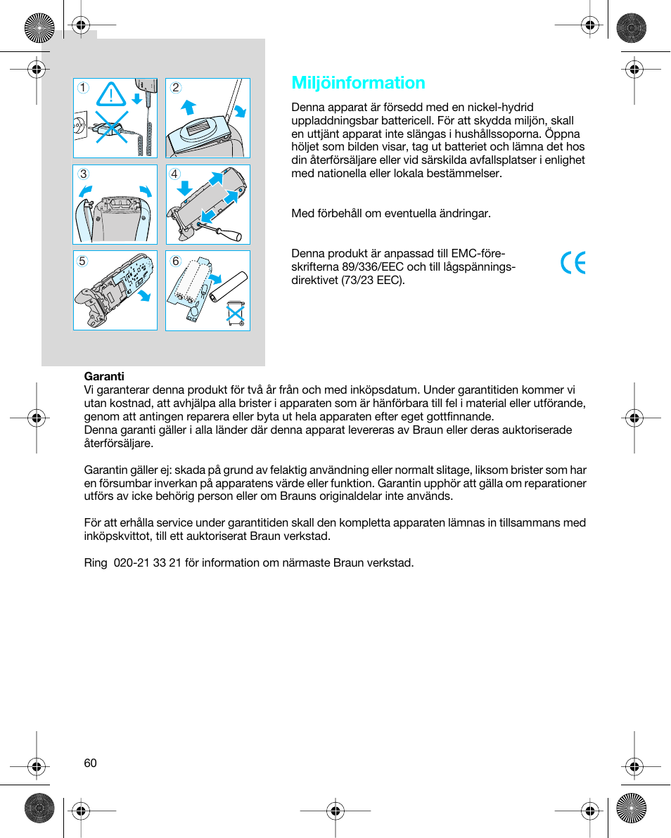 Miljöinformation | Braun 7680 Syncro System Logic User Manual | Page 60 / 79