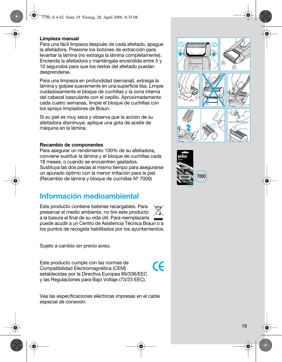 Información medioambiental | Braun 7785 SyncroPro User Manual | Page 19 / 60