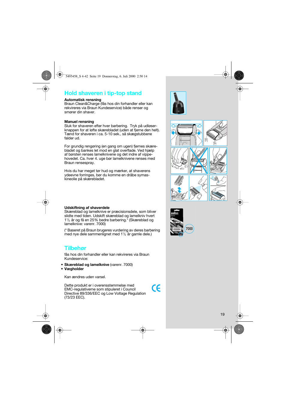 Hold shaveren i tip-top stand, Tilbehør | Braun 7015 cord User Manual | Page 19 / 38