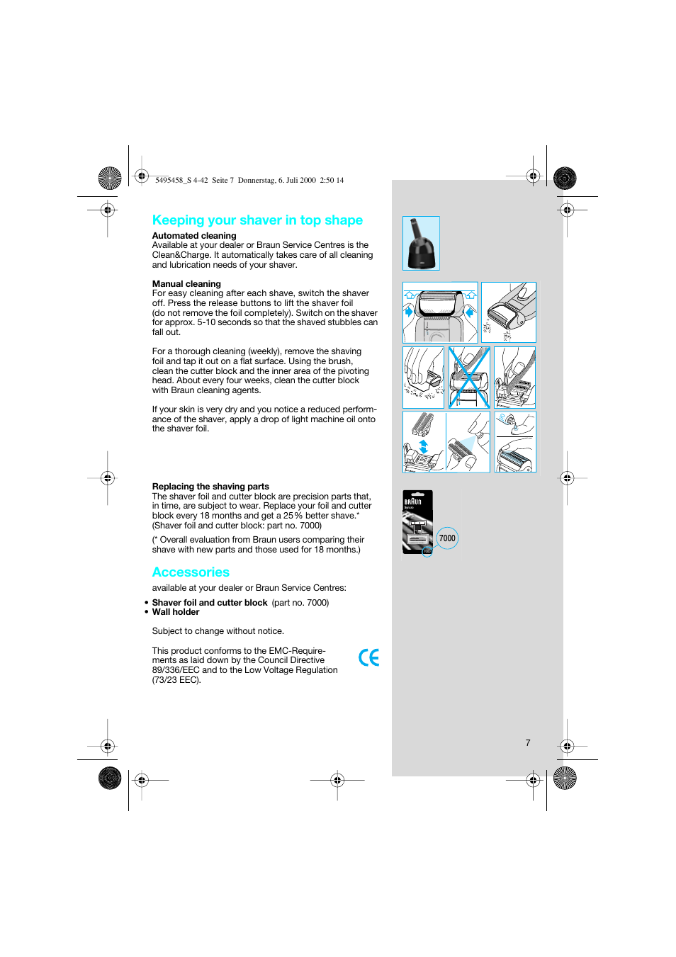 Keeping your shaver in top shape, Accessories | Braun 7015 cord User Manual | Page 7 / 38