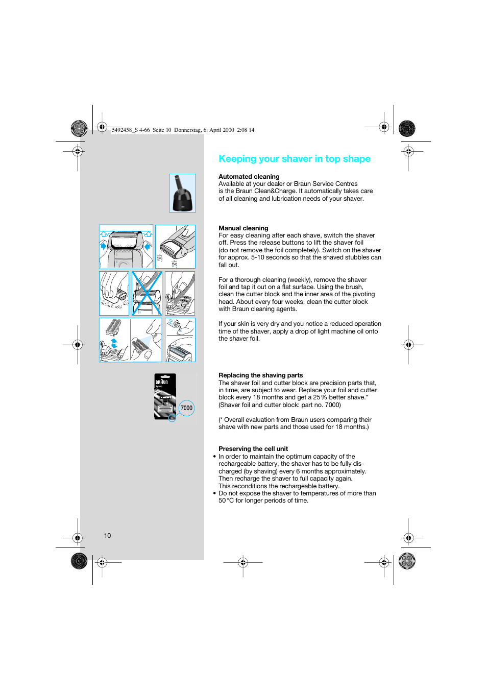 Keeping your shaver in top shape | Braun 7540 Syncro User Manual | Page 10 / 63