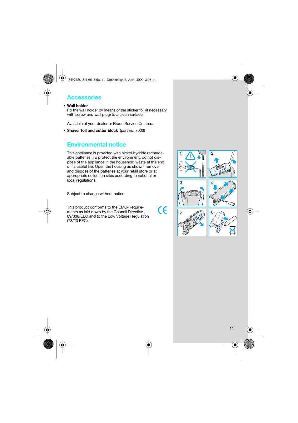 Accessories, Environmental notice | Braun 7540 Syncro User Manual | Page 11 / 63