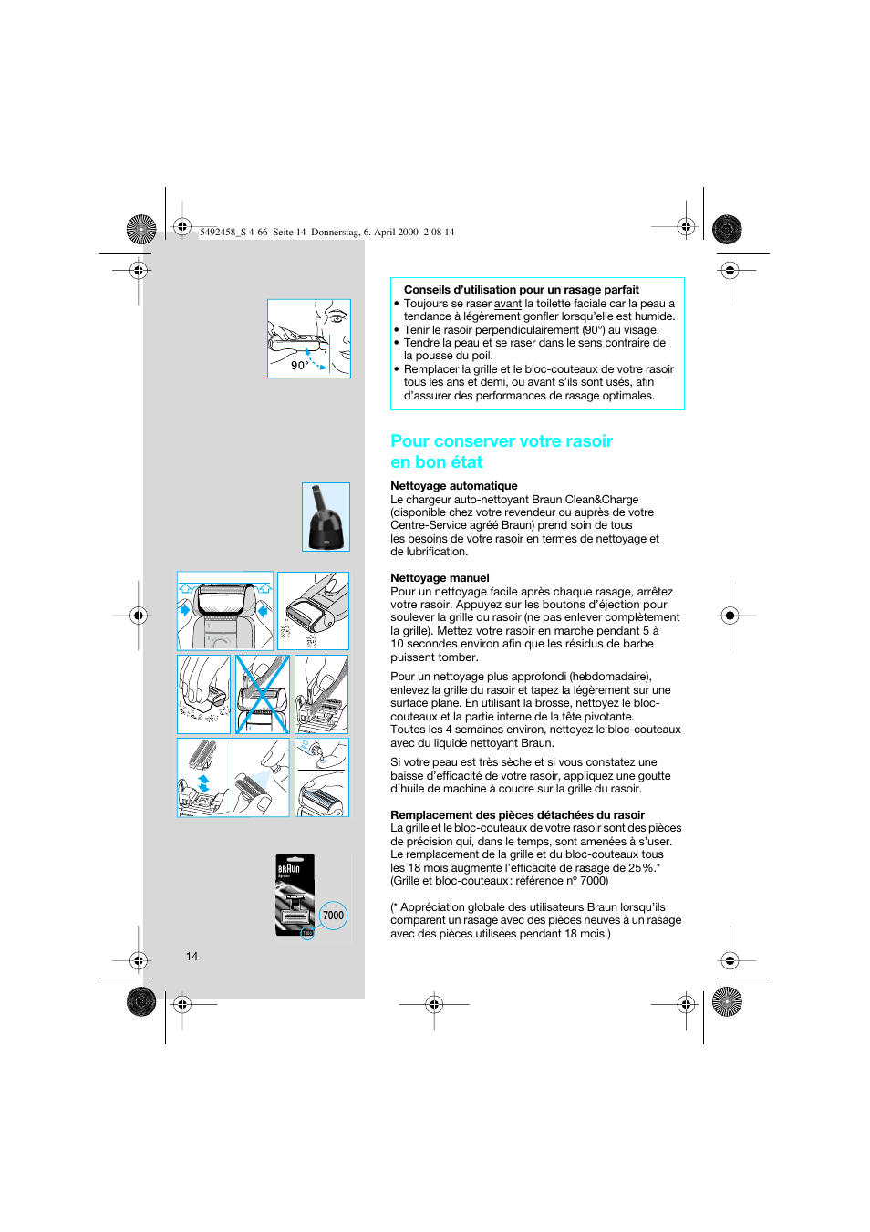 Pour conserver votre rasoir en bon état | Braun 7540 Syncro User Manual | Page 14 / 63
