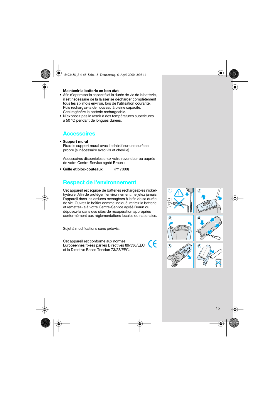 Accessoires, Respect de l’environnement | Braun 7540 Syncro User Manual | Page 15 / 63