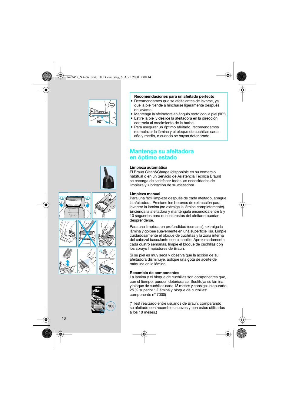 Mantenga su afeitadora en óptimo estado | Braun 7540 Syncro User Manual | Page 18 / 63