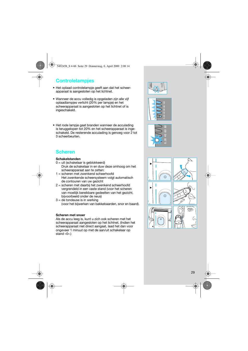 Controlelampjes, Scheren | Braun 7540 Syncro User Manual | Page 29 / 63