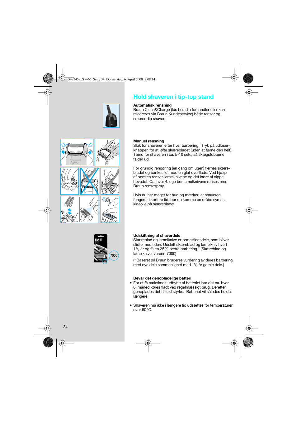 Hold shaveren i tip-top stand | Braun 7540 Syncro User Manual | Page 34 / 63